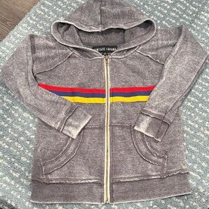 Vintage Havana Kids Gray Zip Hoodie with Red, Blue & Yellow Stripes